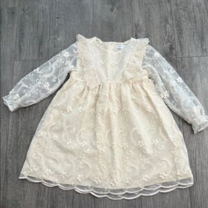 New Zara Cream Floral Lace Kids Dress sz 4-5 fully lined